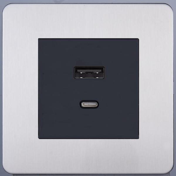 Розетка USB для быстрой зарядки Type A+C, Никель, Leon Salvador SBAN53A5A12