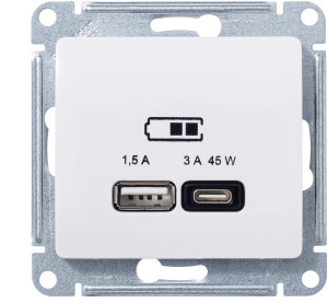 Розетка USB для быстрой зарядки, тип A+C 45ВТ, Бежевый, AtlasDesign SE GSL000229