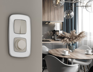 Лицевая панель выключателя 2 кл., Серо-бежевый матовый, OMEGA Quant Ambrella Volt OP3630